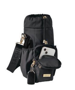 Crossbody Insulated Water Bottle Carrier Bag Black