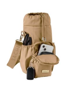 Crossbody Insulated Water Bottle Carrier Bag Latte
